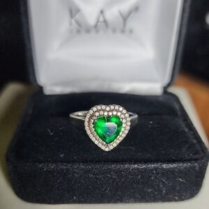 Beautiful Emerald & Diamond Heart Halo Ring